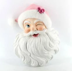 DD Sweet Winking Santa Head Wall Piece, Pink New!