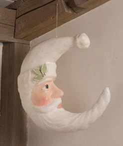 TheHolidayBarn.com New! Winter Santa Moon, Paper Mache