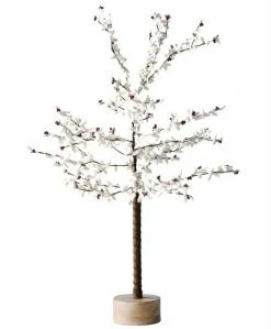 Creative Co-Op Winter White Felt Tree With Red Beads Christmas