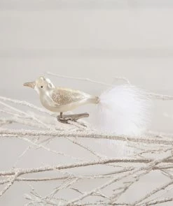Bethany Lowe Winter White Glass Bird Clip Ornament