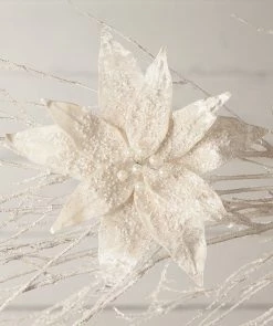 Bethany Lowe New! Winter White Poinsettia Clip, Large