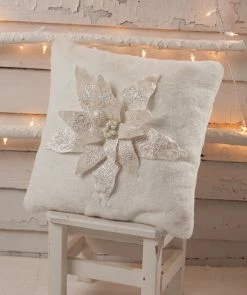 Bethany Lowe Winter White Poinsettia Pillow, Faux Fur New!