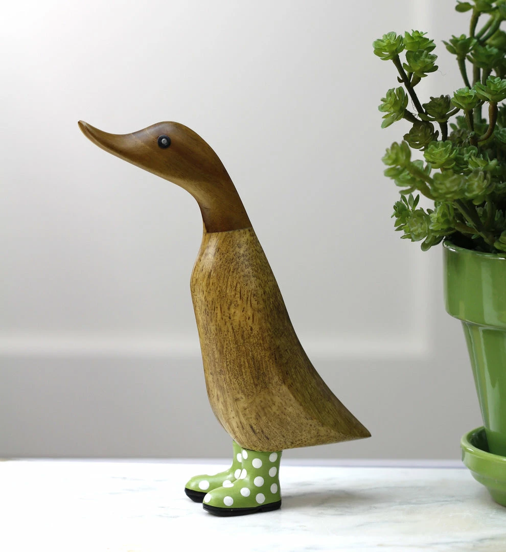 Dcuk Wooden Duck With Green Welly Boots, Medium New! 3 Dcuk Wooden Duck With Green Welly Boots, Medium New!