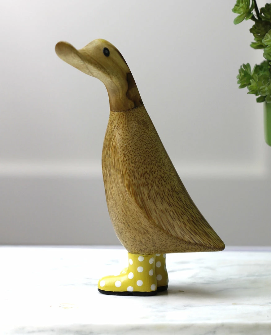 Dcuk New! Wooden Duck With Yellow Welly Boots, Medium 3 Dcuk New! Wooden Duck With Yellow Welly Boots, Medium