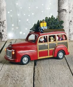 The Holiday Barn Christmas Music Boxes Woody Station Wagon With Santa Music Box