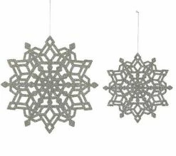 Creative Co-Op Large Silver Glass Glitter Snowflakes