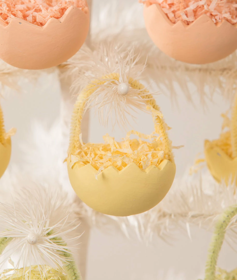 Bethany Lowe Yellow Cracked Egg Basket Ornaments, Set Of 6 3 Bethany Lowe Yellow Cracked Egg Basket Ornaments, Set Of 6