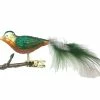 Old German Christmas Orange & Green Glitter Bird Clip With Feathers